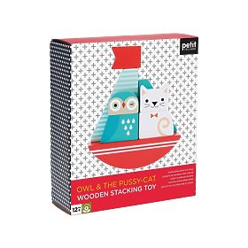 Petit Collage Torre impilabile in legno Gufo e gattino, Petit Collage