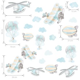 Adesivo murale - Aeroplani e mongolfiere