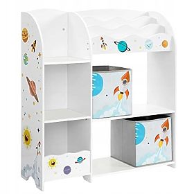 Scaffale per giocattoli armadietto per bambini 5 ripiani 2 scatole di stoccaggio scomparti per libri