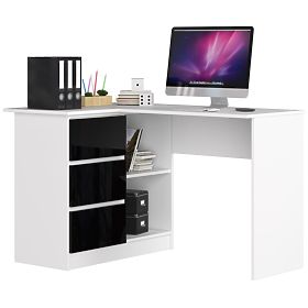 SCRIVANIA ANGOLARE B16 124 cm SINISTRA 3 CASSETTI PK BIANCO / NERO LUCIDO