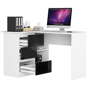 SCRIVANIA ANGOLARE B16 124 cm SINISTRA 3 CASSETTI PK BIANCO / NERO LUCIDO