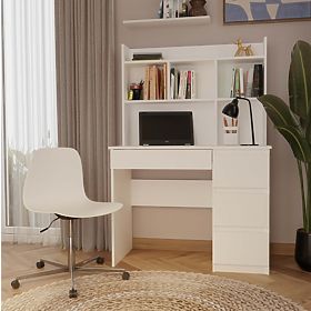 Scrivania MIJAS Destra con Sopralzo Bianco Opaco 4 Cassetti 4 Scaffali per Ufficio Camera