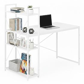 Scrivania per computer 120x60 cm con scaffale a 3 ripiani bianco ModernHome
