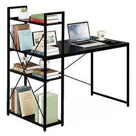 Scrivania per computer 120x60 cm con scaffale e 3 ripiani nera ModernHome