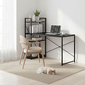 Scrivania per computer 120x60 cm con scaffale e 3 ripiani nera ModernHome