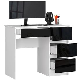 SCRIVANIA PER COMPUTER A-7 90 cm DESTRA PK BIANCO / NERO LUCIDO