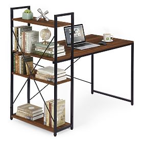 Scrivania per computer scolastica 120x60 cm con scaffale e 3 ripiani noce scuro loft ModernHome