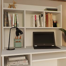 Scrivania PORTO Sinistra con Sopralzo Bianco Opaco Cassetto Scaffali per Ufficio e Camera