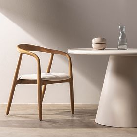 Sedia in legno Ludvika, arrotondata, naturale/crema