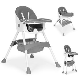 Seggiolone per bambini con vassoio, cestino, cinture a 5 punti, grigio ECOTOYS