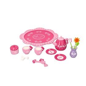 Set da tè in legno con fiori