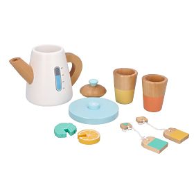 Set da tè in legno con teiera e tazze