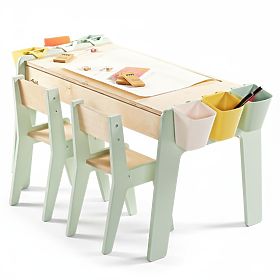 Set da tavolo e due sedie per bambini con accessori - menta