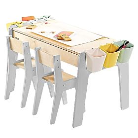 Set di mobili per bambini tavolo e due sedie con accessori - grigio