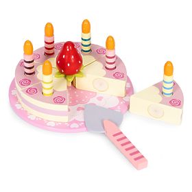 Set di torta in legno con velcro, candele e fragola per bambini 15 pezzi ECOTOYS