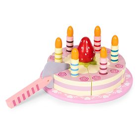 Set di torta in legno con velcro, candele e fragola per bambini 15 pezzi ECOTOYS