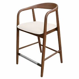 Sgabello da bar in legno Ludvika 2.0, arrotondato, noce/crema