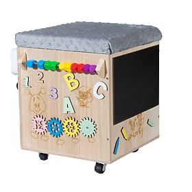 Sgabello Attività Montessori in Legno - Naturale / Grigio