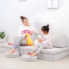 Divano componibile pieghevole per bambini grande 2 posti fai da te 10 cuscini morbidi - grigio ECOTO