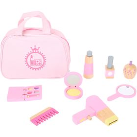 small foot Borsetta cosmetica per bambini rosa con accessori in legno