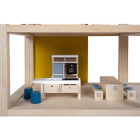 small foot Casa delle bambole con mobili, naturale