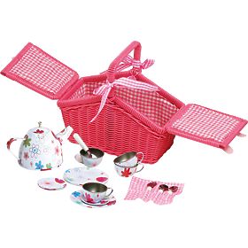 small foot Cestino da picnic rosa con stoviglie