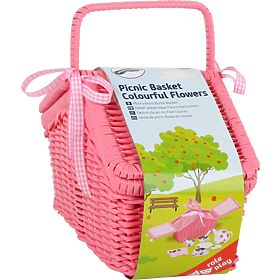 small foot Cestino da picnic rosa con stoviglie