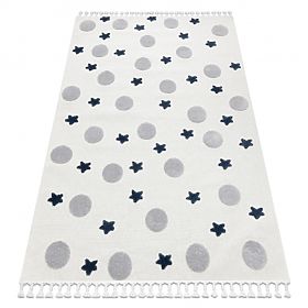Tappeto YOYO GD75 bianco / grigio - stelle, cerchi per bambini, strutturale, sensoriale Frange