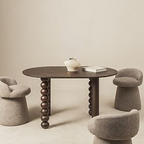 Tavolo allungabile Bolla 140-200 cm, impiallacciatura di quercia, noce, gamba decorativa con sfere, 