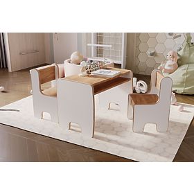 tavolo per bambini Timi e due sedie MDF colore bianco / rovere craft dorato