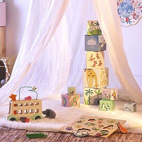 Torre pieghevole di cubi - animali del mondo con numeri 1-10, Vilac