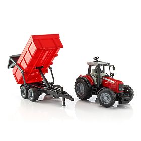 Trattore Bruder MASSEY FERGUSON con rimorchio ribaltabile rosso, Bruder