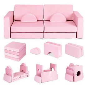 Divano pieghevole modulare grande per bambini per 2 persone fai da te 10 cuscini morbidi - Rosa ECOT