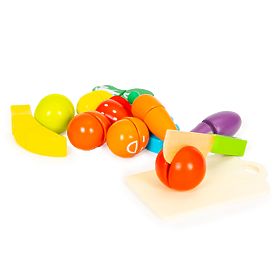 Verdura e frutta in legno da tagliare 13 pezzi + secchiello